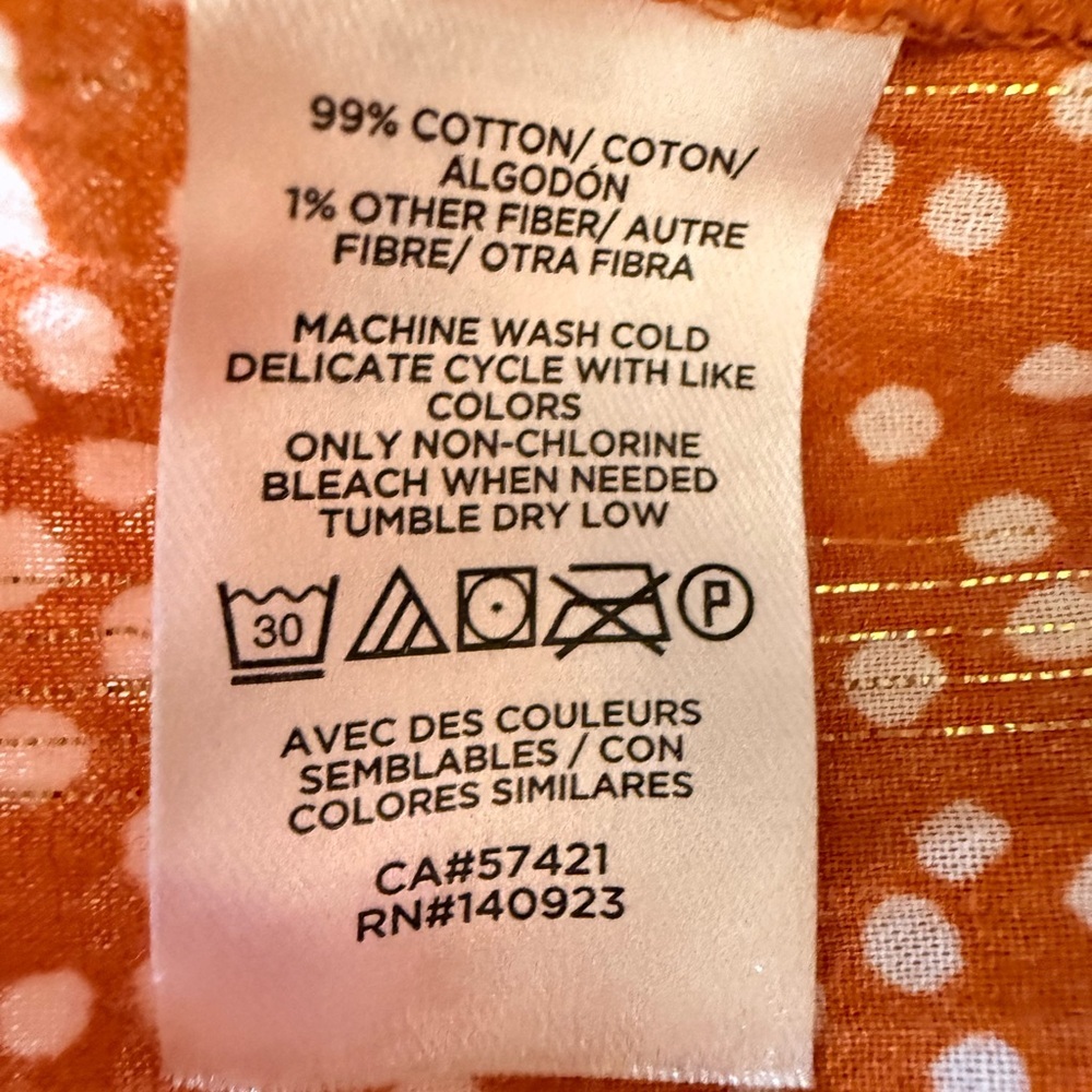LOFT Womens Orange Dot Print Metallic Thread Long Sleeve Shirt
Size XSmall NEW - Picture 9 of 9
